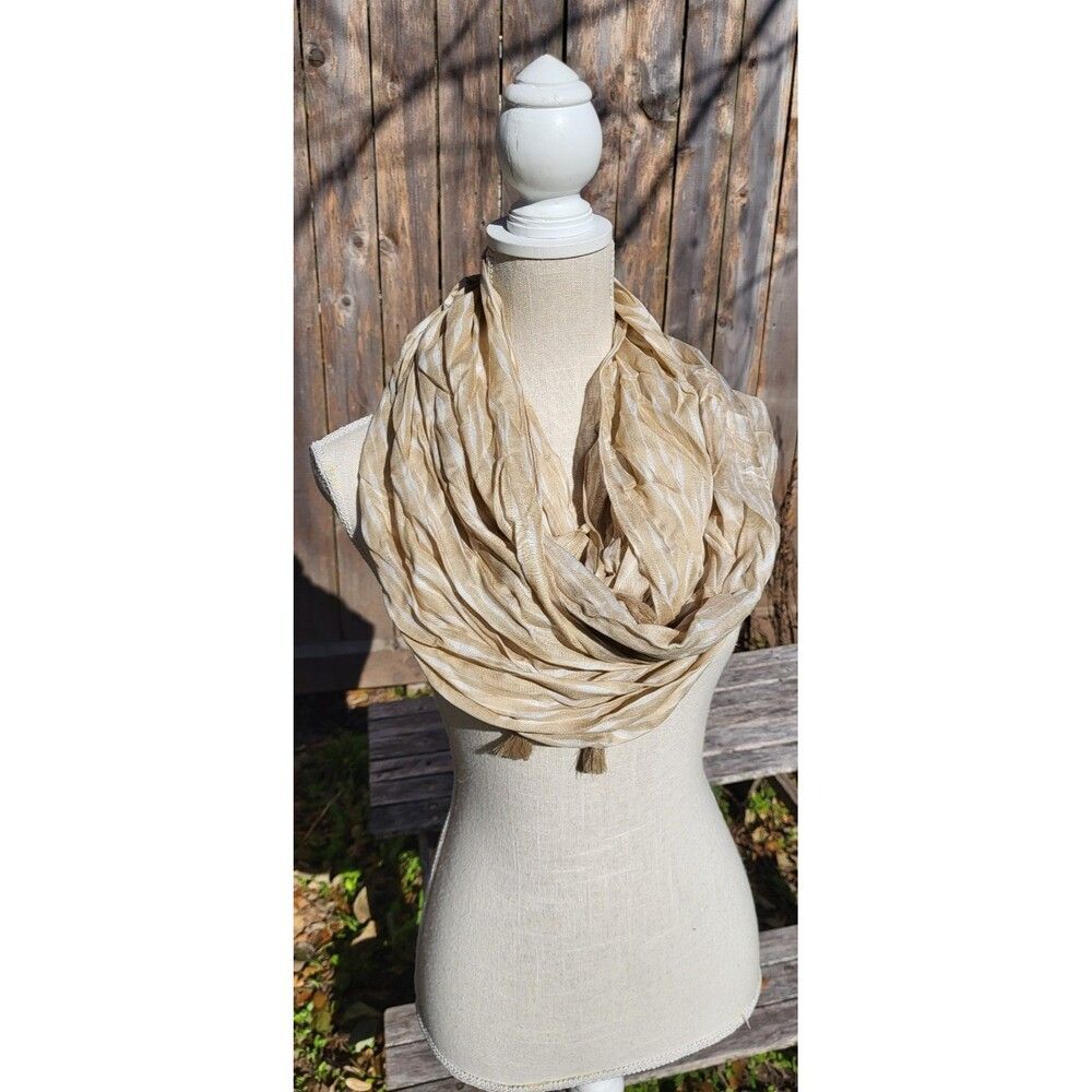 Infinity Scarf beige brown tan with fringe edging BNWT